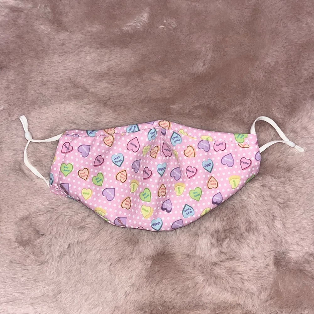 Baby pink heart candies face mask with adjustable straps! Never worn!